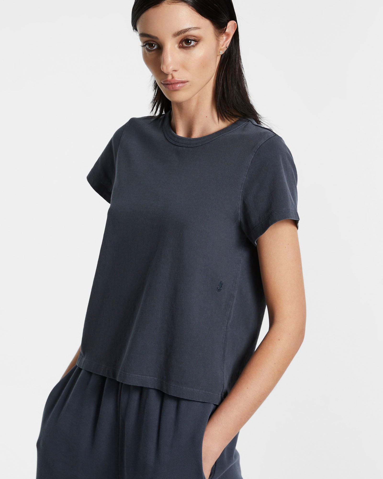 WOMENS  3 X 4 MINI SS TEE NAVY FITTED TEES