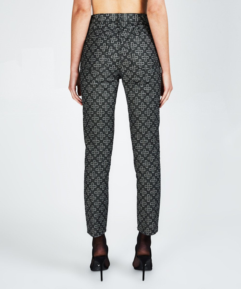 WOMENS SLIM PIN BLACK MONOGRAM DENIM JEANS