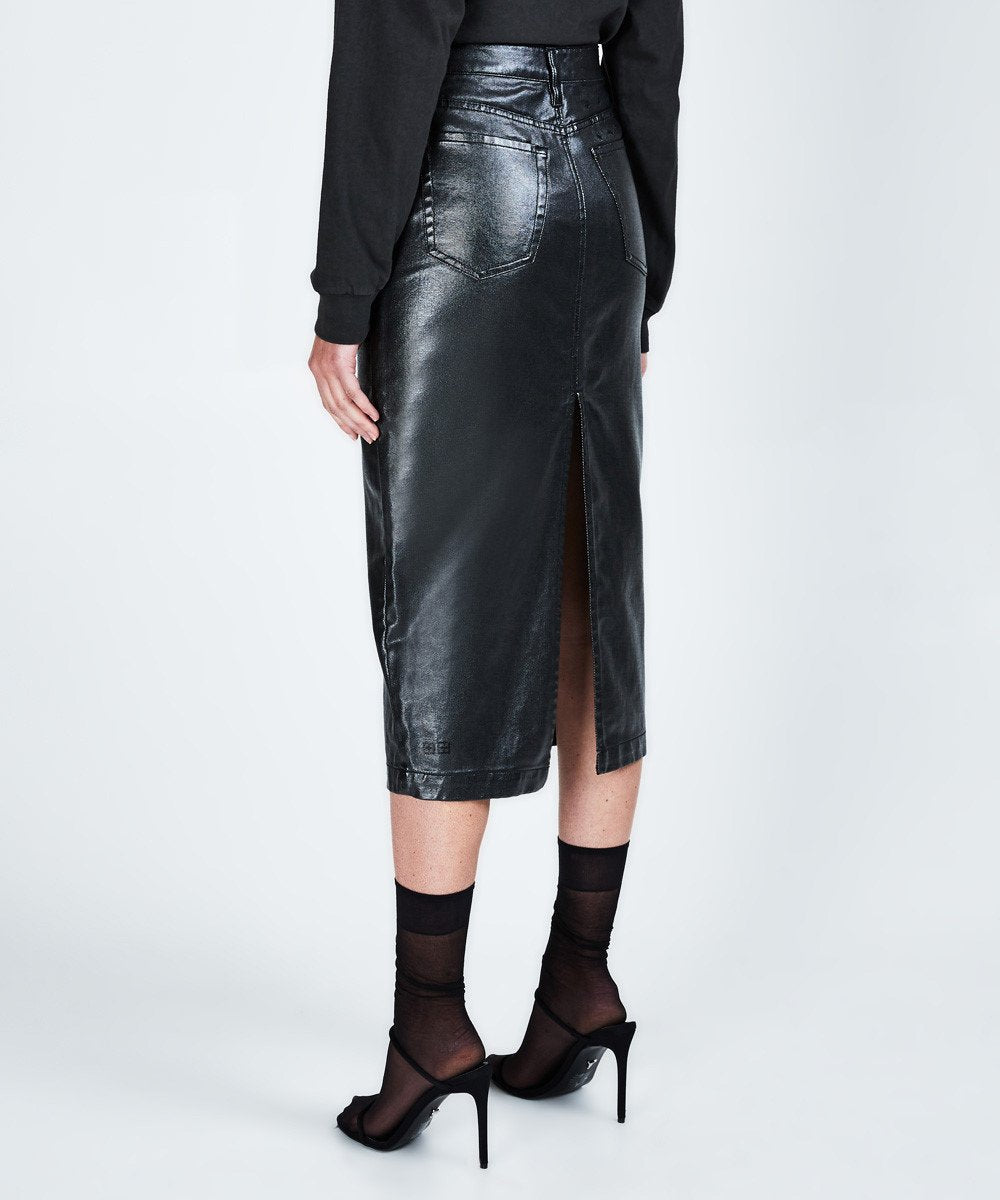 SPLIT MIDI SKIRT METAL