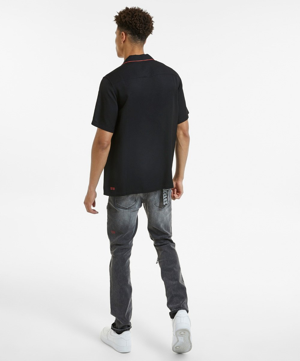 Mens Downtown Ss Shirt Black Red Regular Shirts - Black