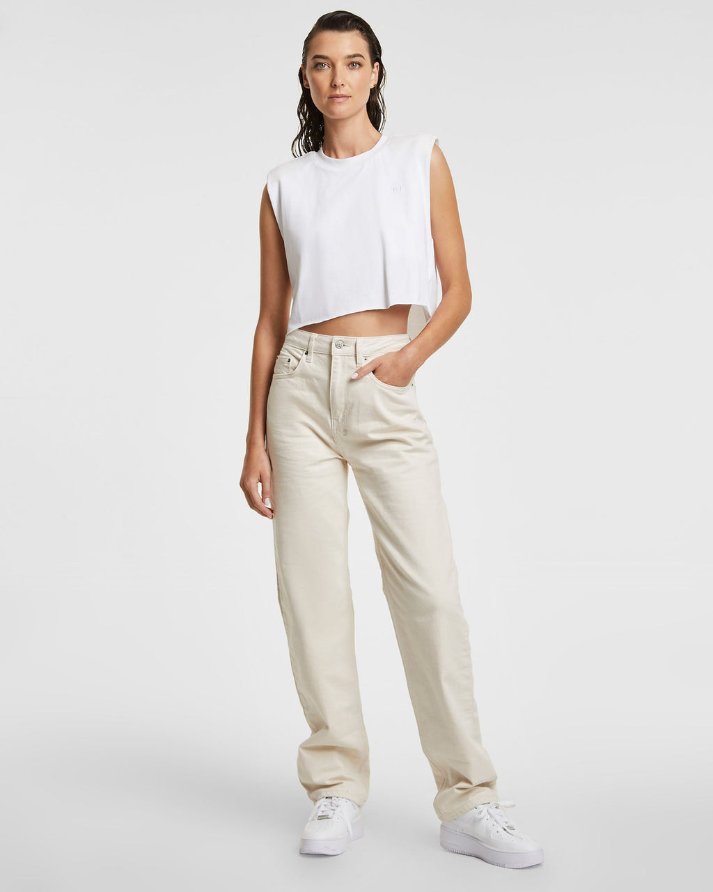 Womens Hi Ness Sleeveless Tee White Relaxed Fashion Tops - White