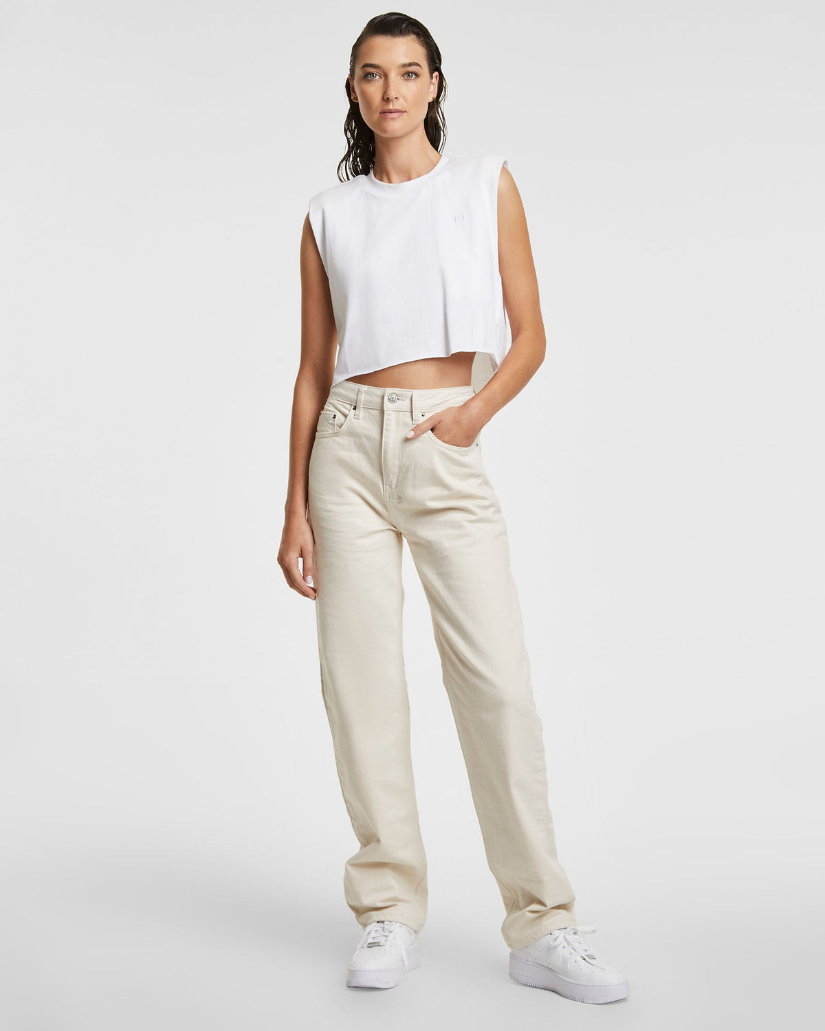 Womens Hi Ness Sleeveless Tee White Relaxed Fashion Tops - White