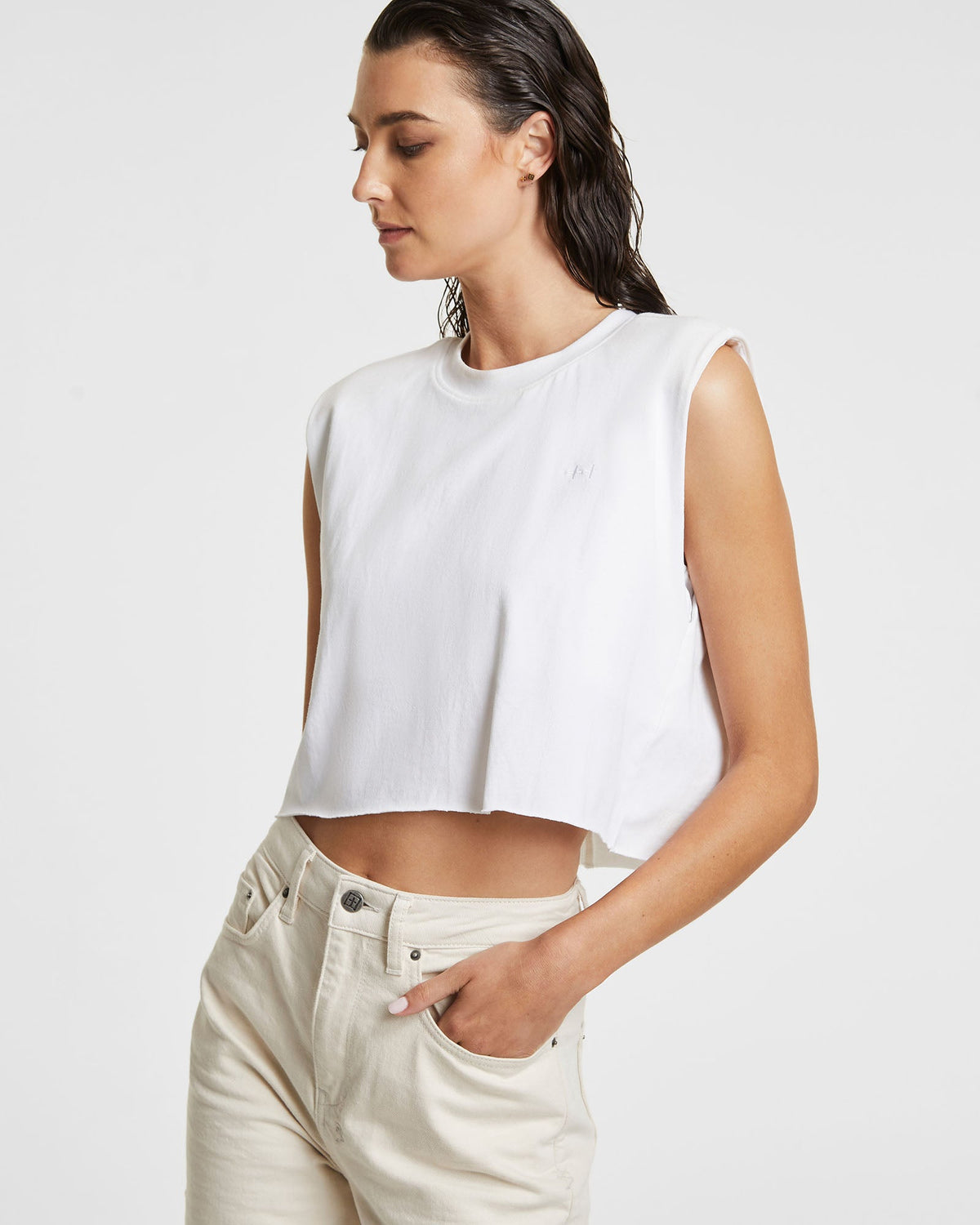 Womens Hi Ness Sleeveless Tee White Relaxed Fashion Tops - White