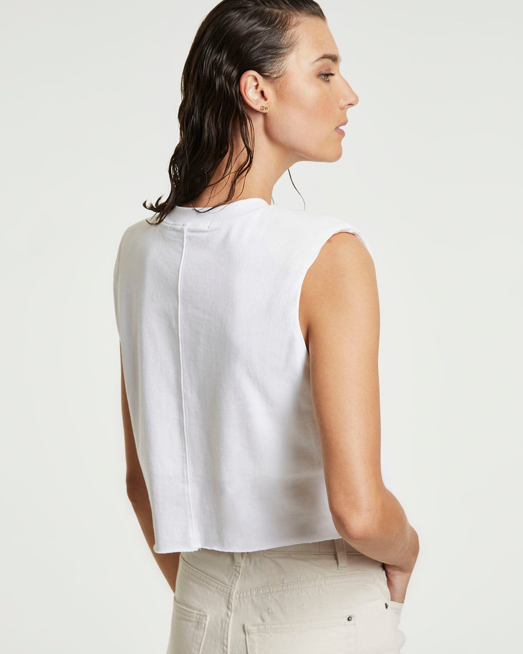 Womens Hi Ness Sleeveless Tee White Relaxed Fashion Tops - White