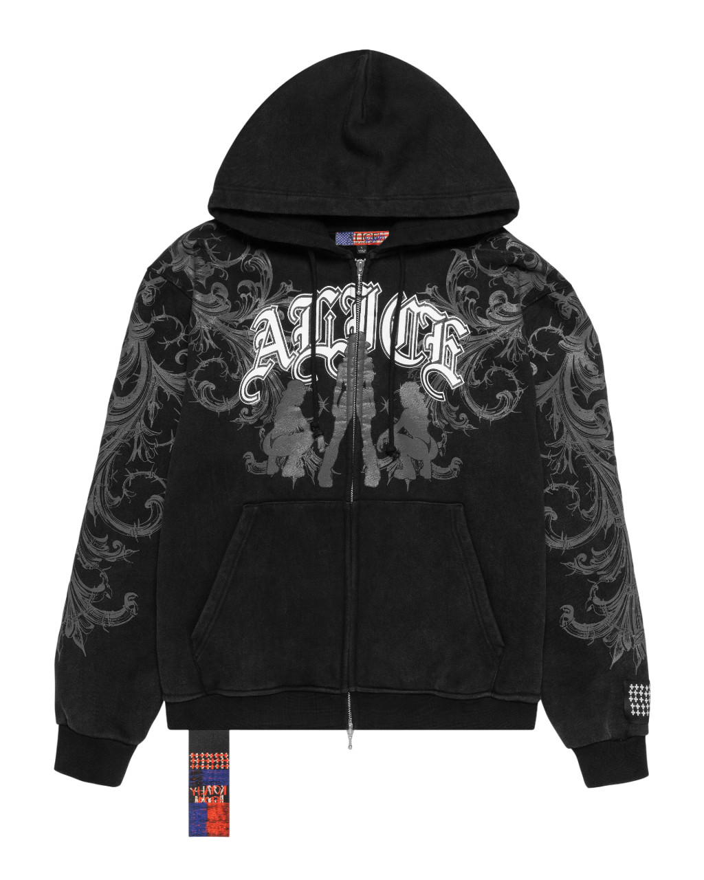 Mens Ksubi X Alice Hollywood Graphic Zip Hoodie Black Jackets - Black