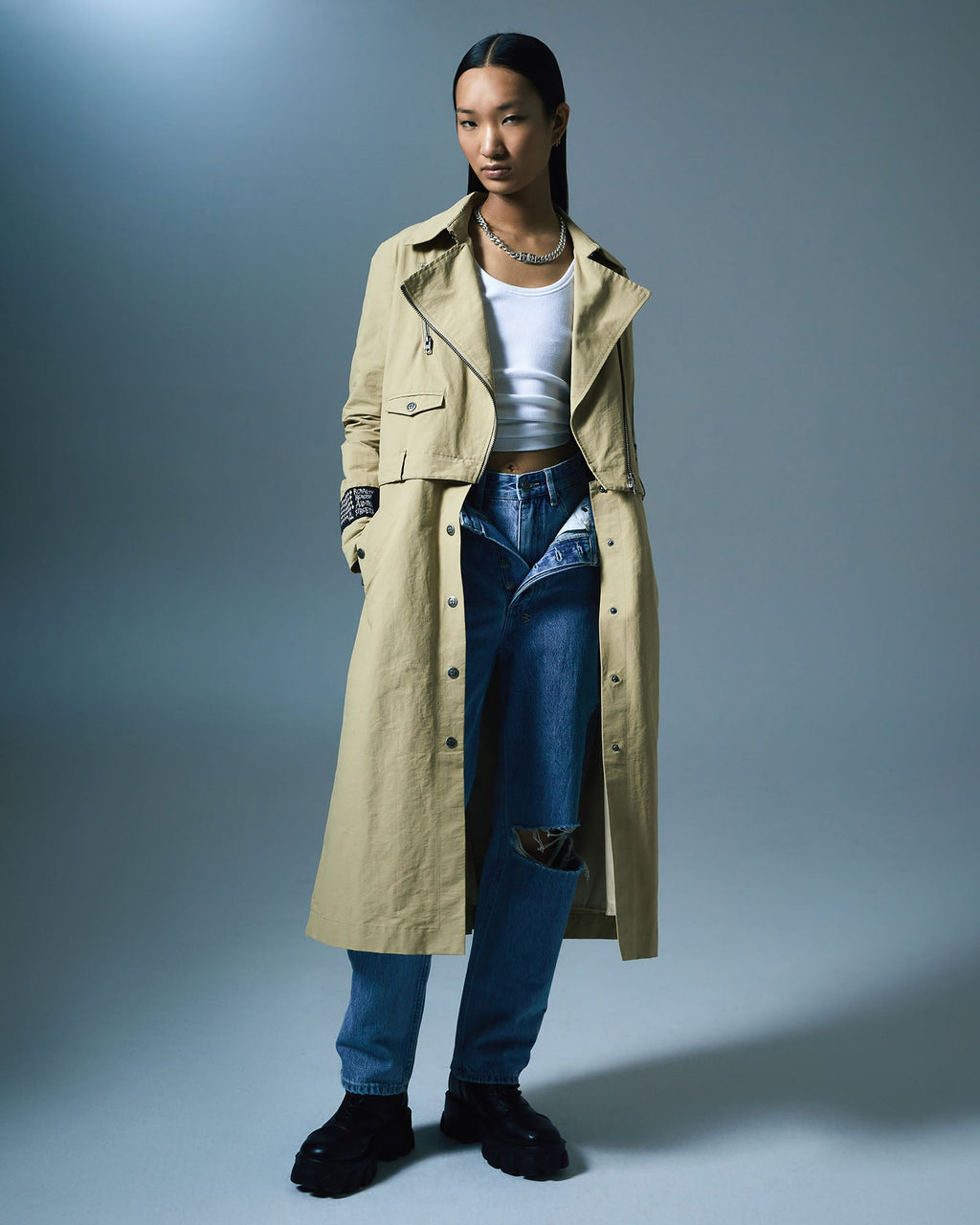 Womens Incognito Biker/trench Khaki Regular Jackets - Khaki