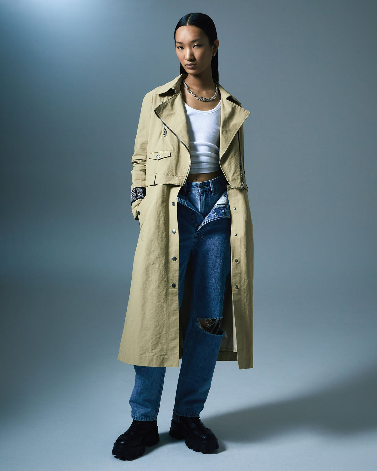 Womens Incognito Biker/trench Khaki Regular Jackets - Khaki