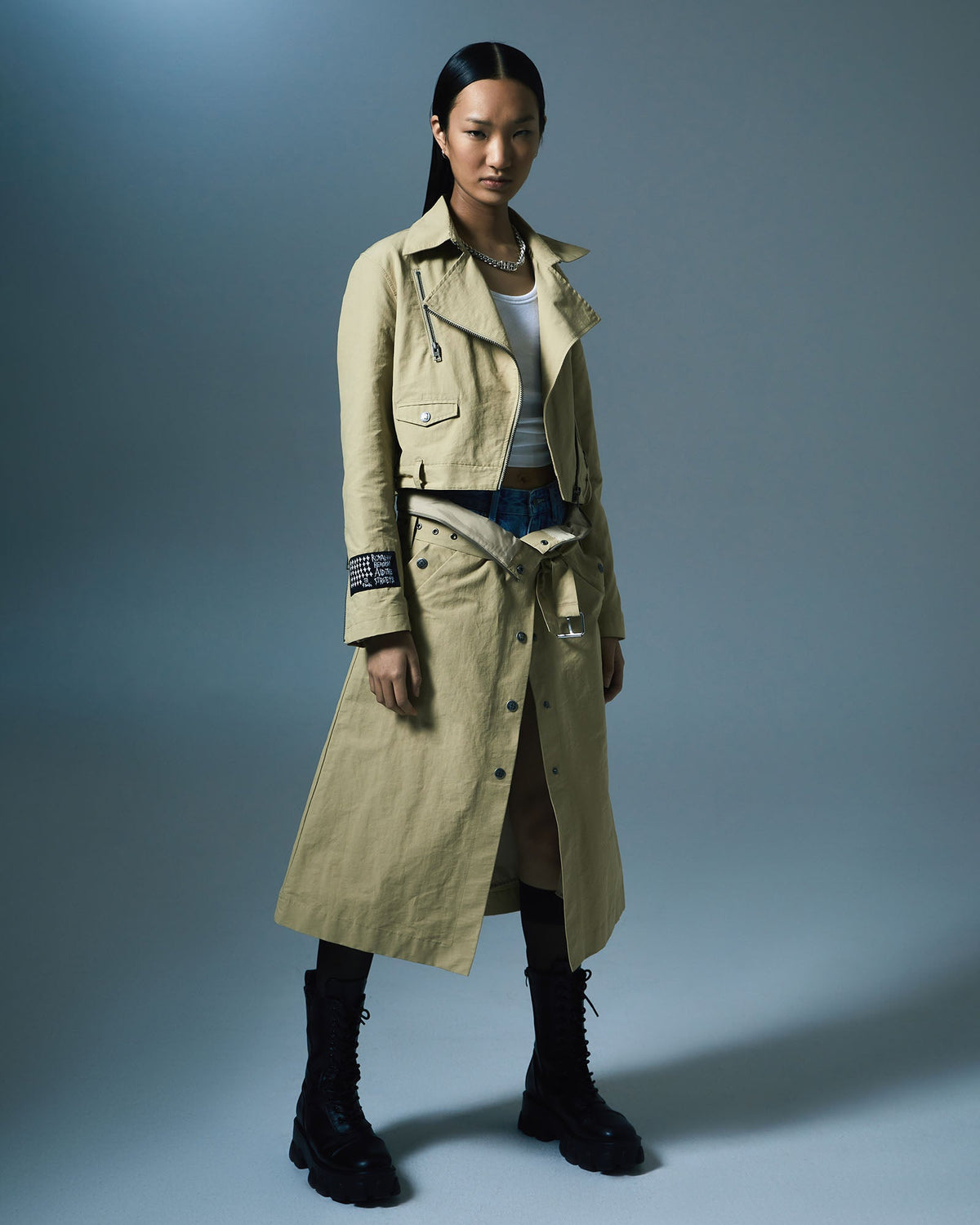 Womens Incognito Biker/trench Khaki Regular Jackets - Khaki