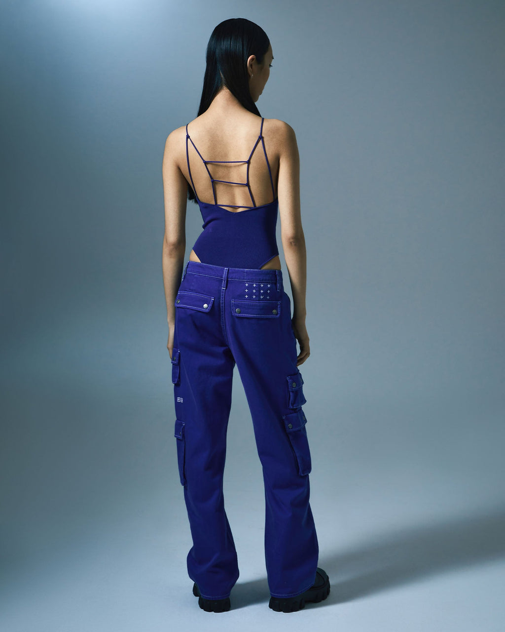 Womens Drill Cargo Cobalt Relaxed Pants - Blue