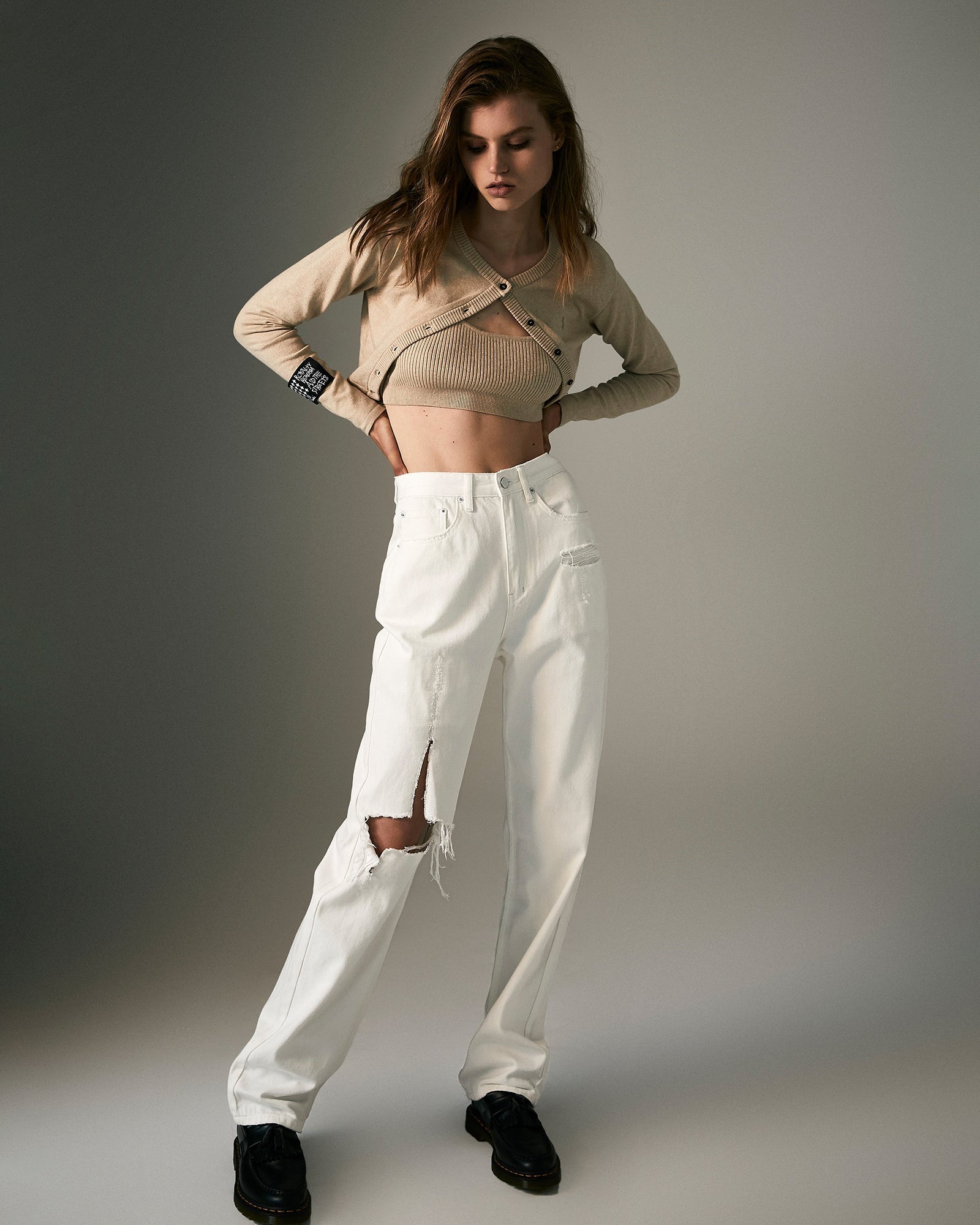 WOMENS  PLAYBACK BLANC SLICED STRAIGHT DENIM JEANS