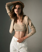 Womens Knit Bralette Oat Fitted Fashion Tops - Beige