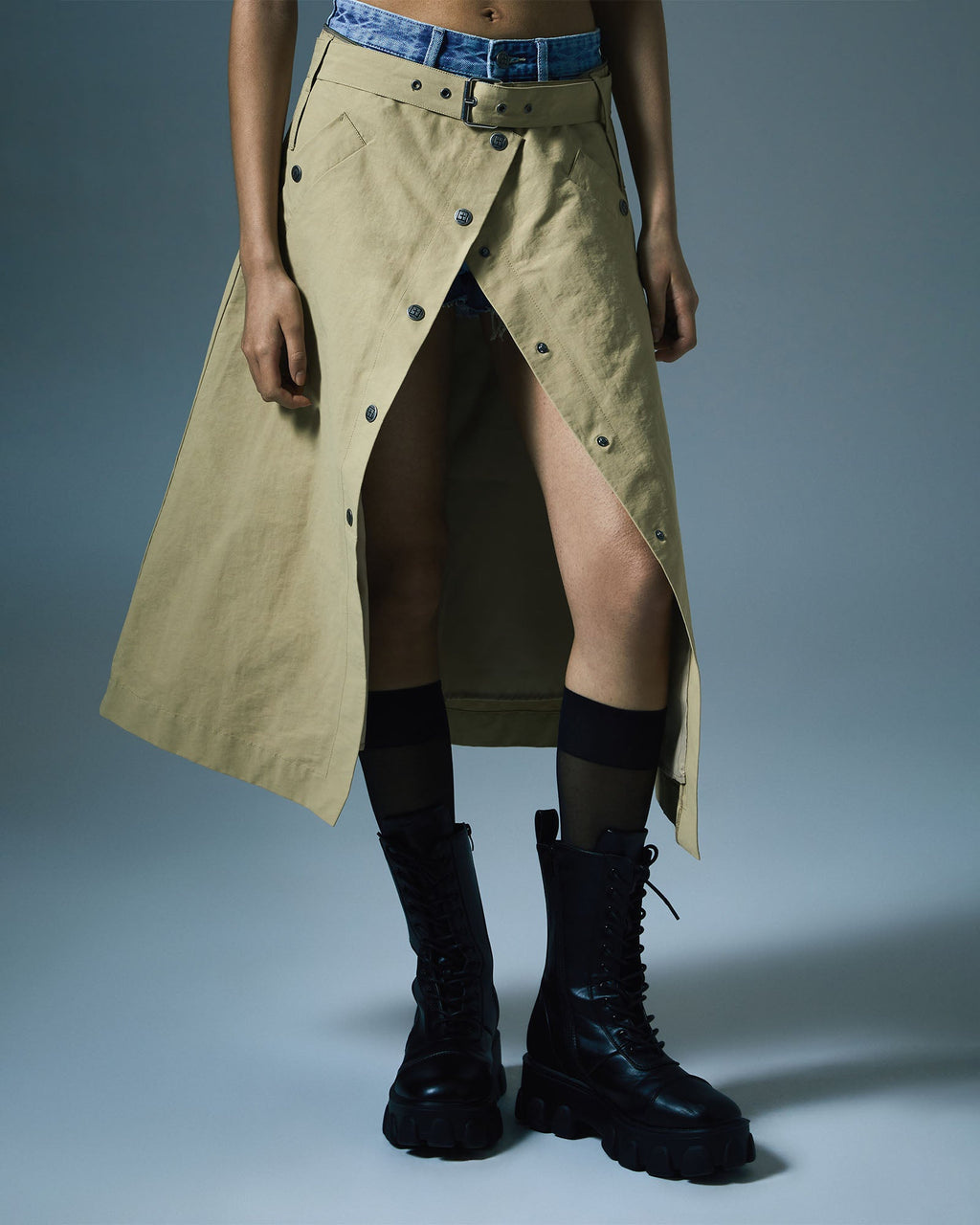 Womens Incognito Biker/trench Khaki Regular Jackets - Khaki