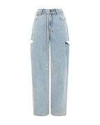 WOMENS BAGGY JEAN ROLLIN KUT OUT DENIM JEANS