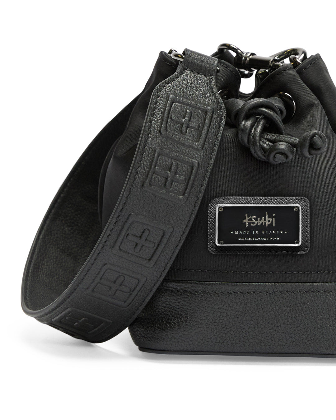 BOX CROSS BUCKET BAG NYLON/LEATHER BLACK