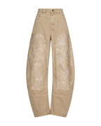Womens Barrel Jean Carpenter Oat Barrel Leg Denim Jeans - Beige