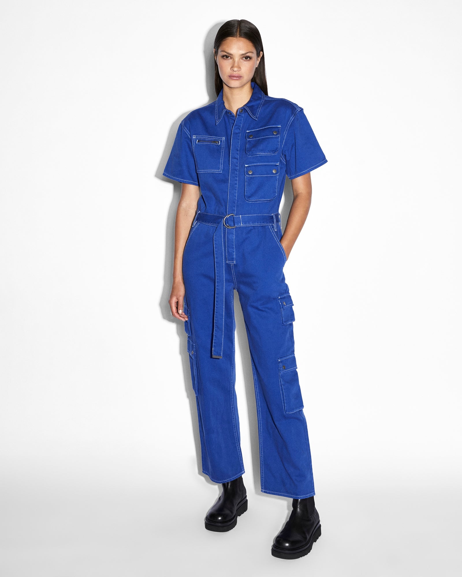 WOMENS  DRILL BOILERSUIT COBALT OVERSIZED JUMPSUITS