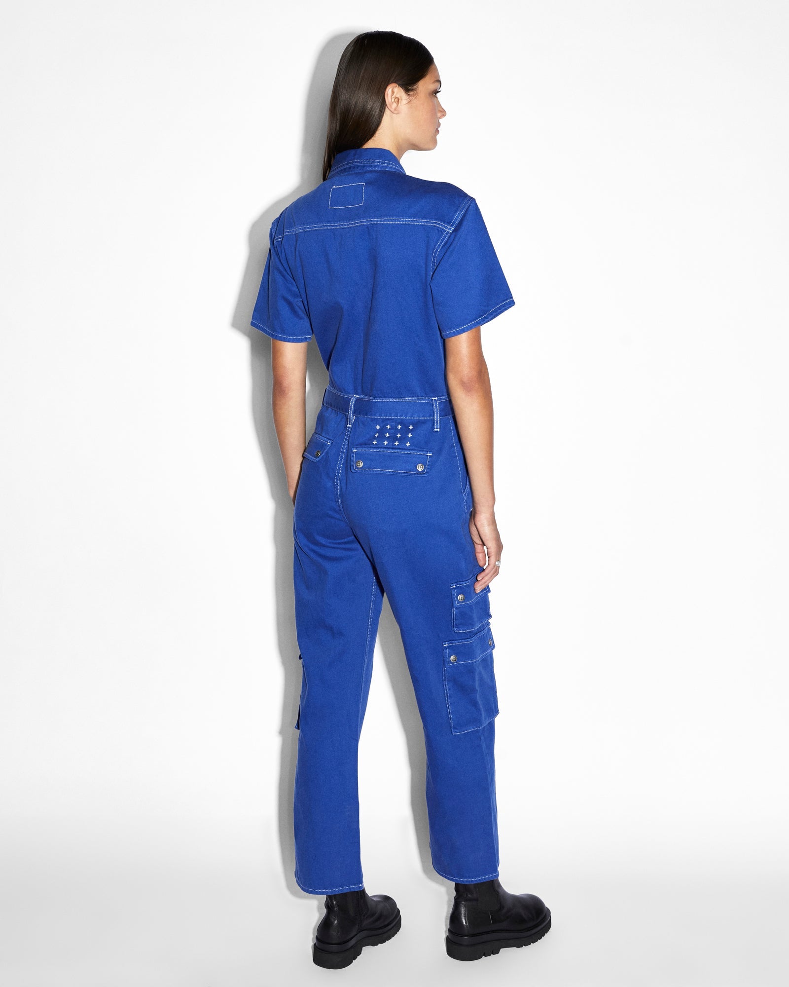 WOMENS  DRILL BOILERSUIT COBALT OVERSIZED JUMPSUITS