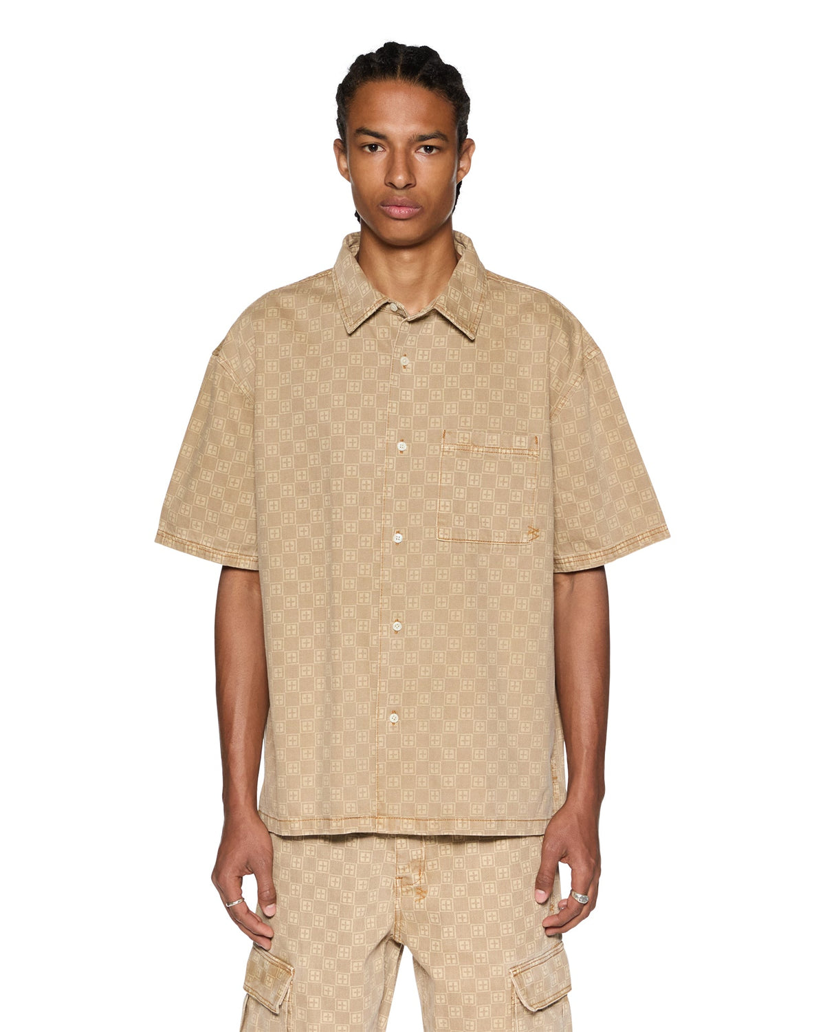 MENS BOX DENIM SS SHIRT TAN SHIRTS