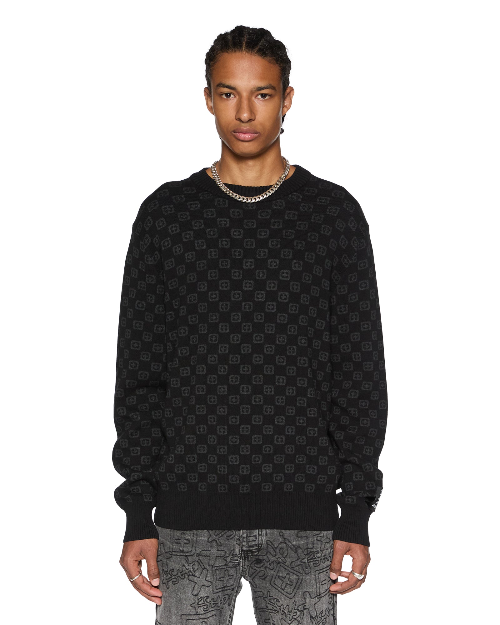 BOX KNIT CREW WASHED BLACK