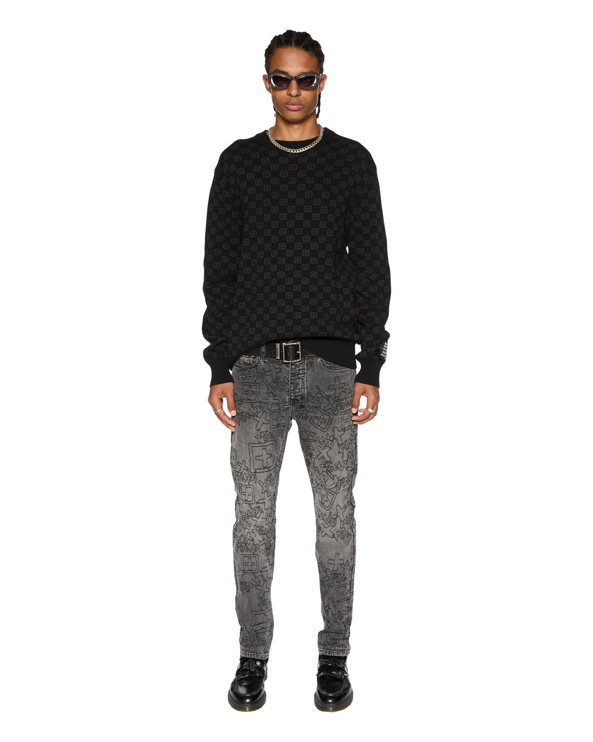 Mens Chitch Stencil Stitch Worn Grey Slim Denim Jeans - Grey