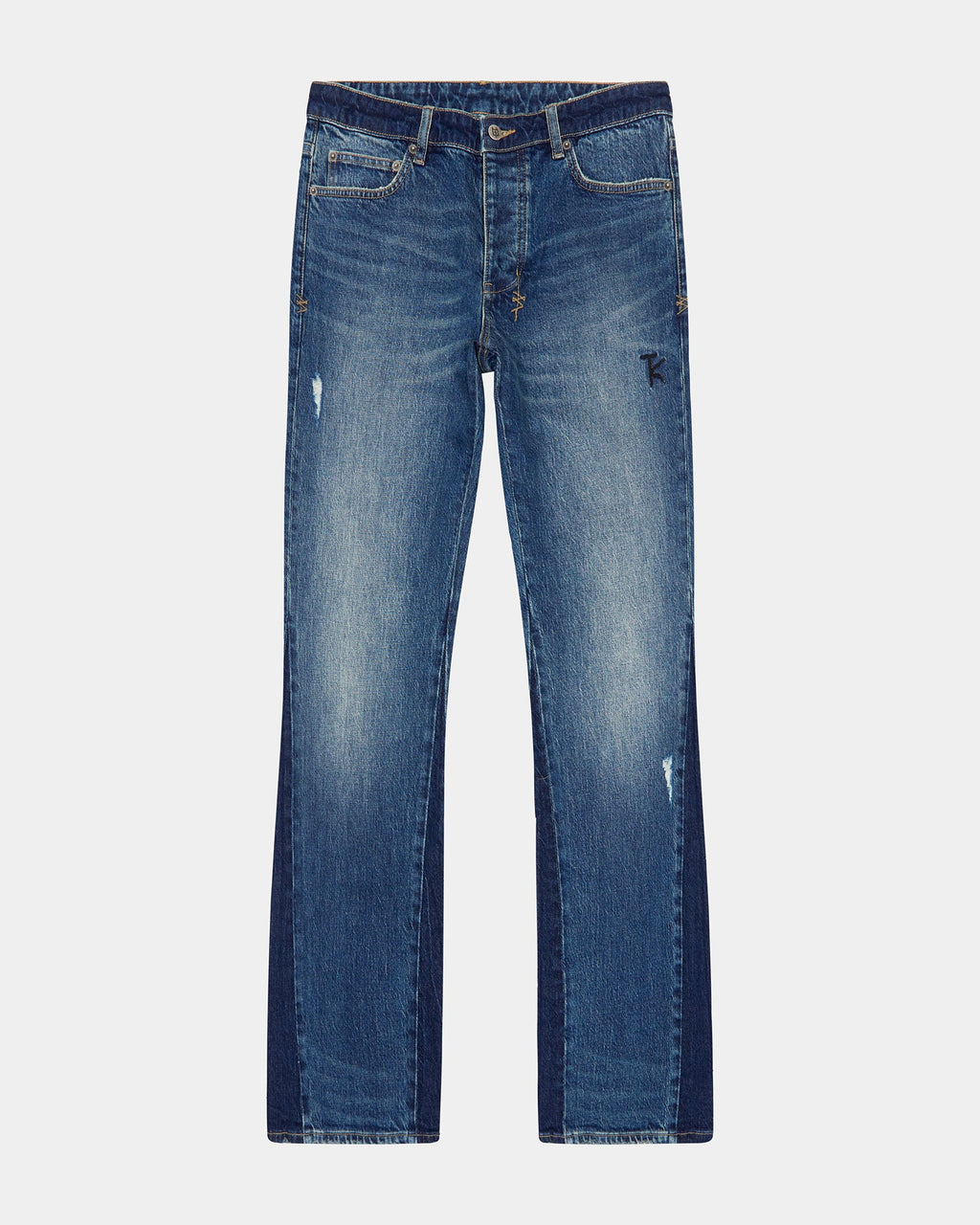 Mens Bronko Trip Spliced Bootcut Denim Jeans - Denim