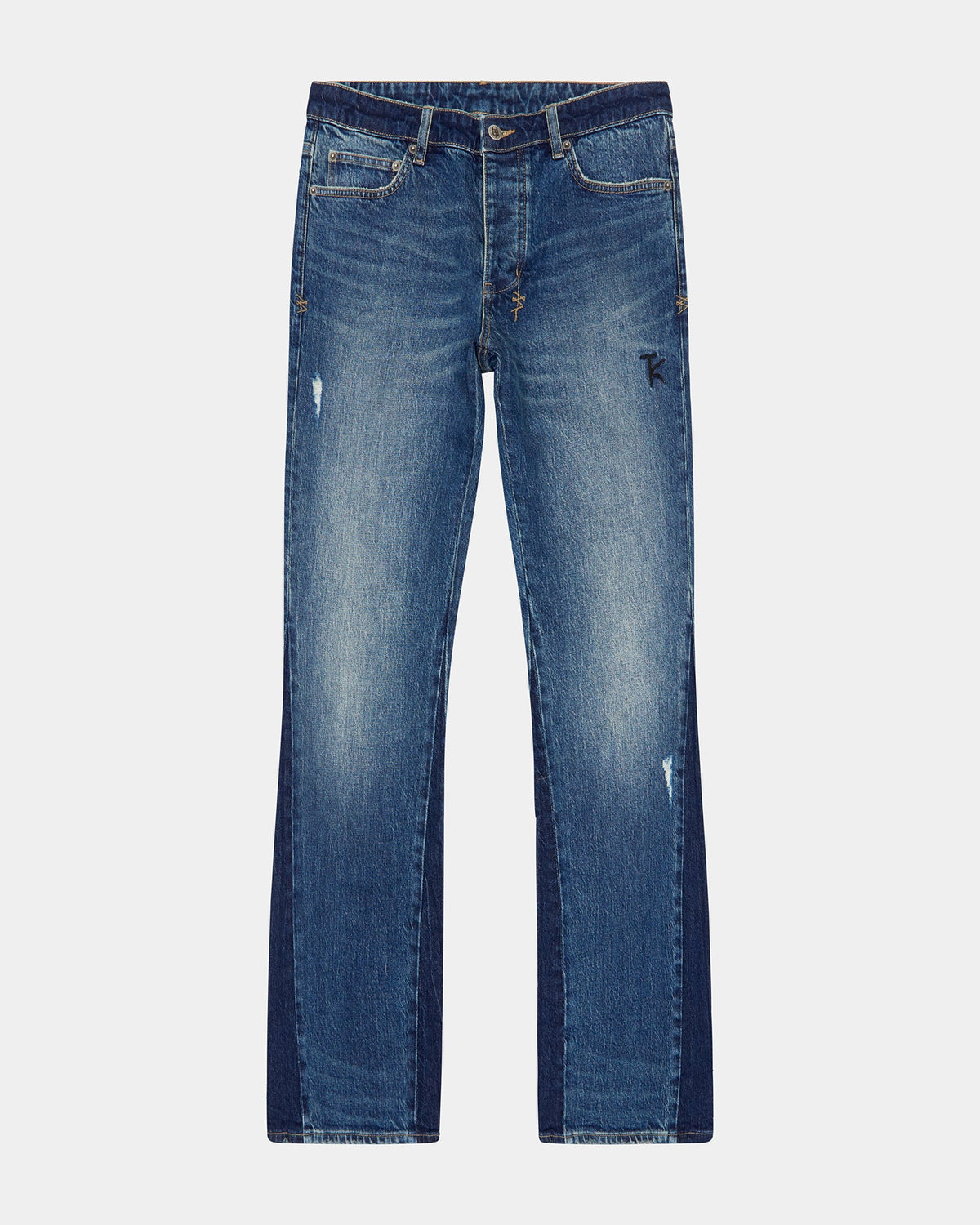 Mens Bronko Trip Spliced Bootcut Denim Jeans - Denim