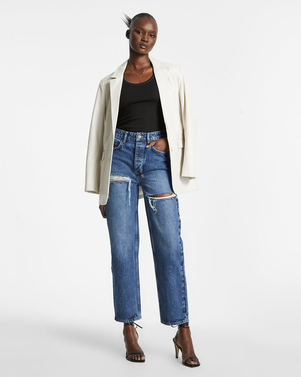 Womens Brooklyn Jean Stella Slashed Straight Denim Jeans - Denim