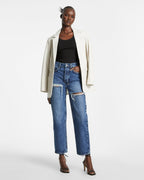 Womens Brooklyn Jean Stella Slashed Straight Denim Jeans - Denim