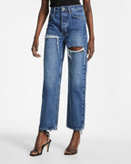Womens Brooklyn Jean Stella Slashed Straight Denim Jeans - Denim