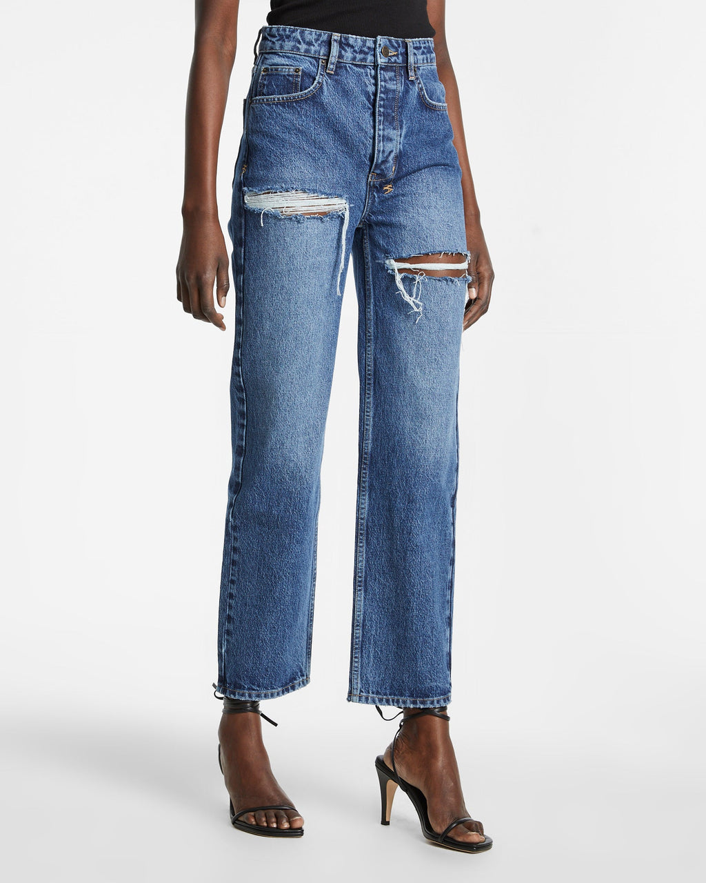 Womens Brooklyn Jean Stella Slashed Straight Denim Jeans - Denim