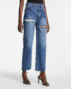 Womens Brooklyn Jean Stella Slashed Straight Denim Jeans - Denim