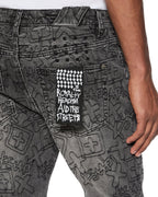 Mens Chitch Stencil Stitch Worn Grey Slim Denim Jeans - Grey