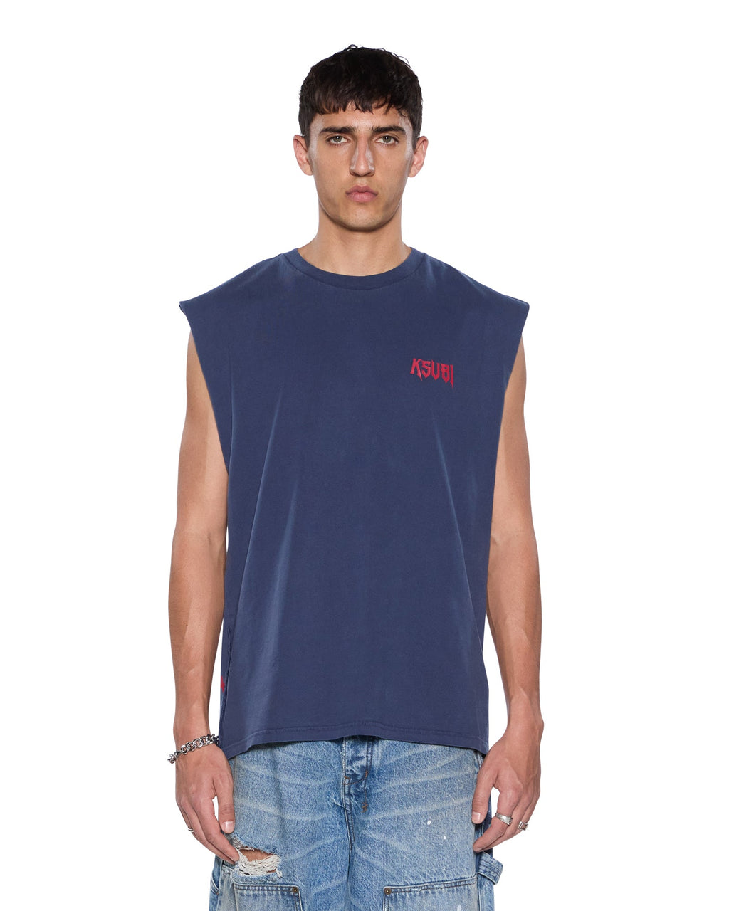 MENS KINGDOM CUT OFF BIGGIE DEEP BLUE TEES
