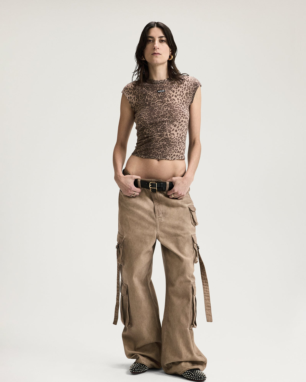 Womens Ksuper Cargo Terra Baggy Denim Jeans - Brown