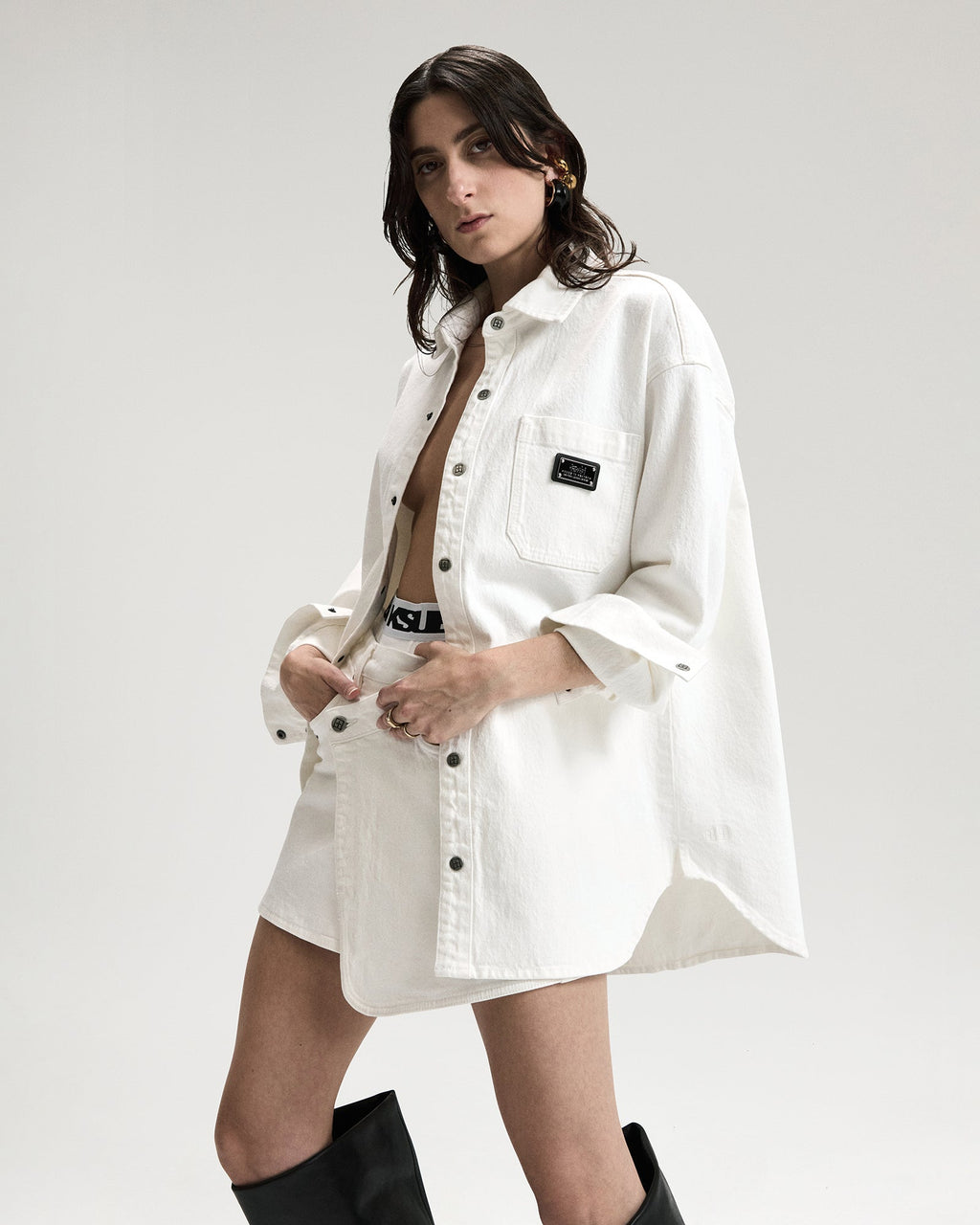 WOMENS OVERSIZED LS SHIRT ECRU SHIRTS