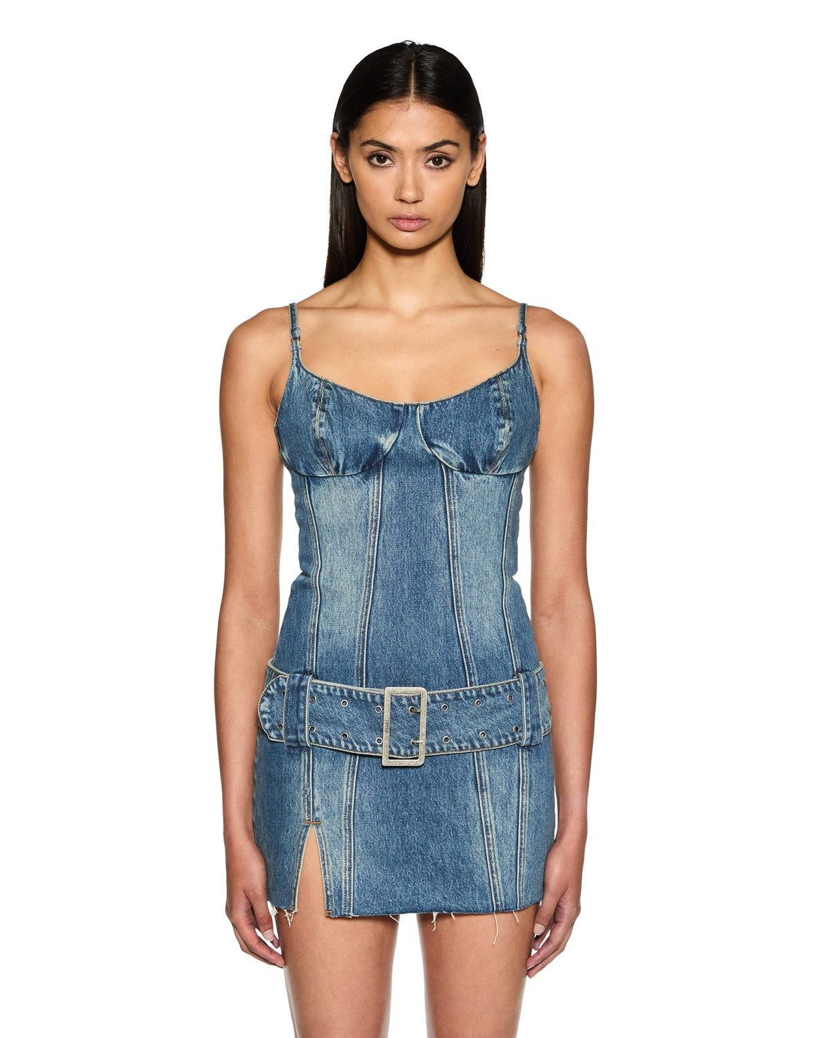 WOMENS DAUPHINE BELTED MINI AGED DRESSES