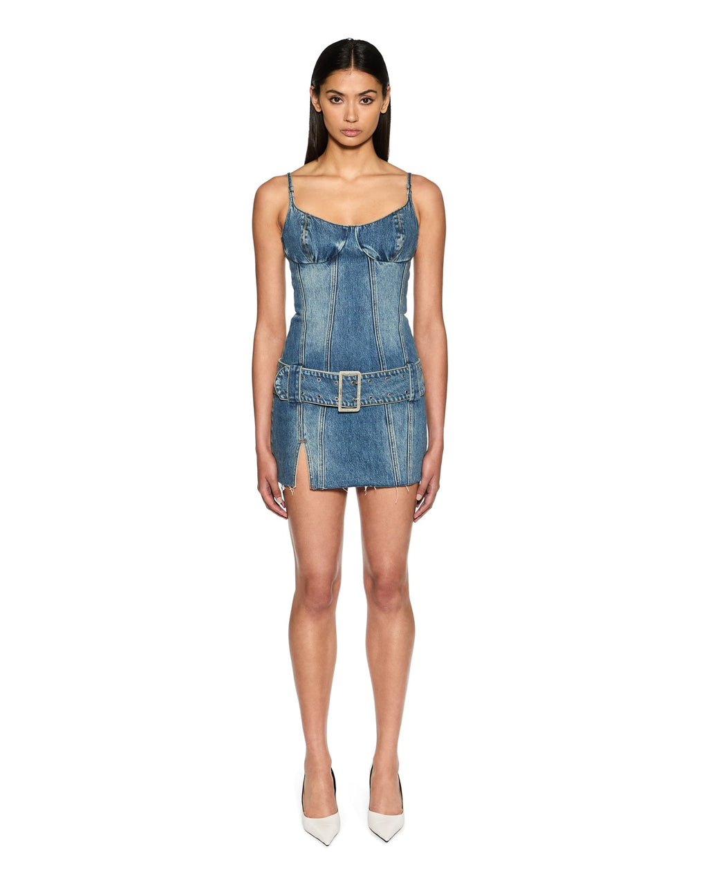 WOMENS DAUPHINE BELTED MINI AGED DRESSES