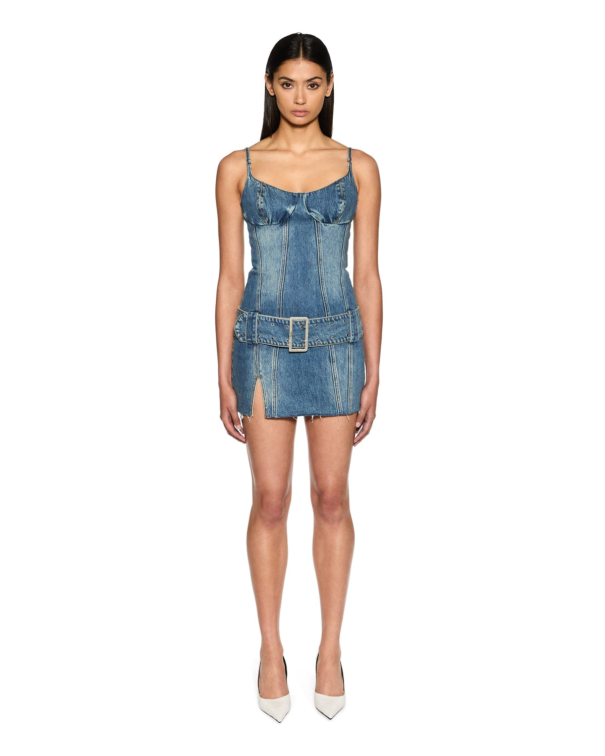 WOMENS DAUPHINE BELTED MINI AGED DRESSES
