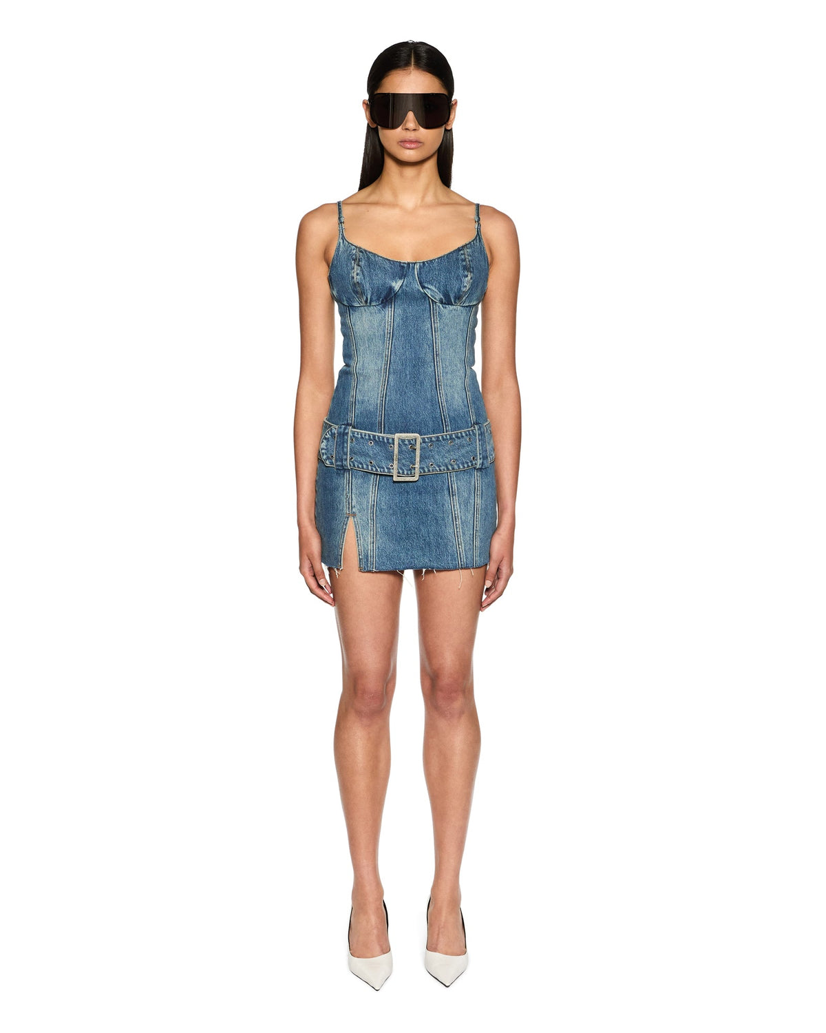 WOMENS DAUPHINE BELTED MINI AGED DRESSES