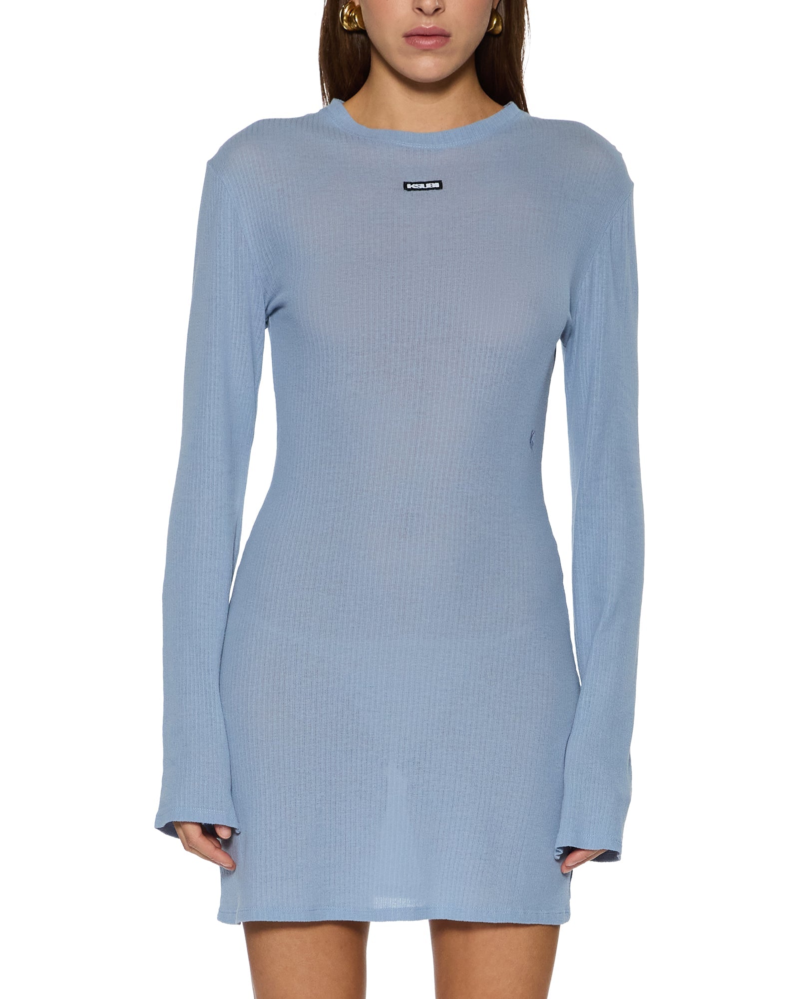 WOMENS CRAWFORD LS DRESS ICE BLUE FITTED DRESSES