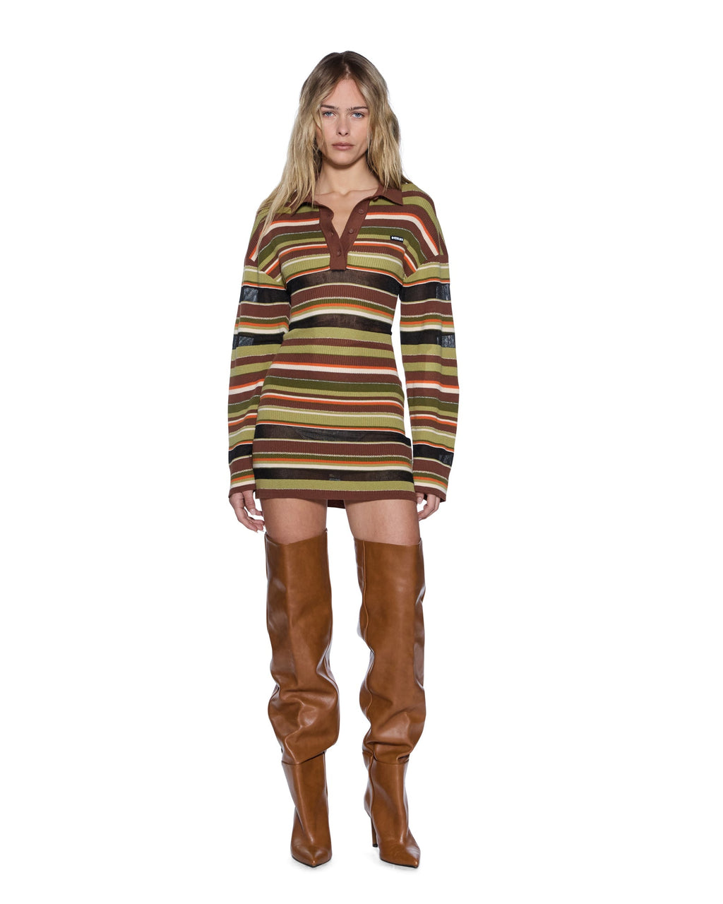 WOMENS TAMRIN KNITTED LS POLO DRESS MULTI DRESSES