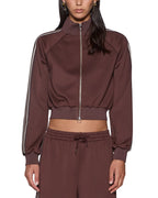 WOMENS CROPPED ZIP TRAK TOP MOCHA FASHION TOPS