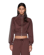 WOMENS CROPPED ZIP TRAK TOP MOCHA FASHION TOPS
