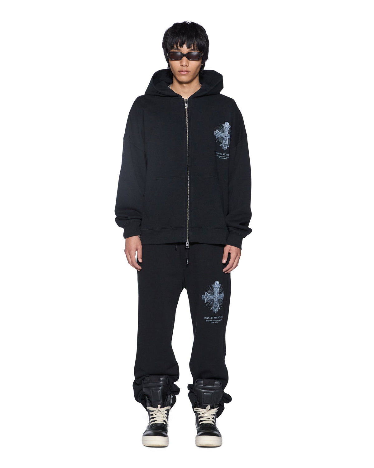 MENS FALSE IDOLS EKCESS ZIP HOODIE JET BLACK FLEECE