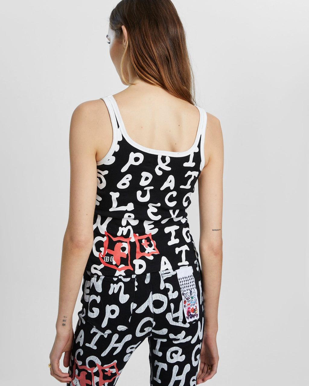 Womens Alphabet Tank Monochrome Fitted Tees - Multi Colour