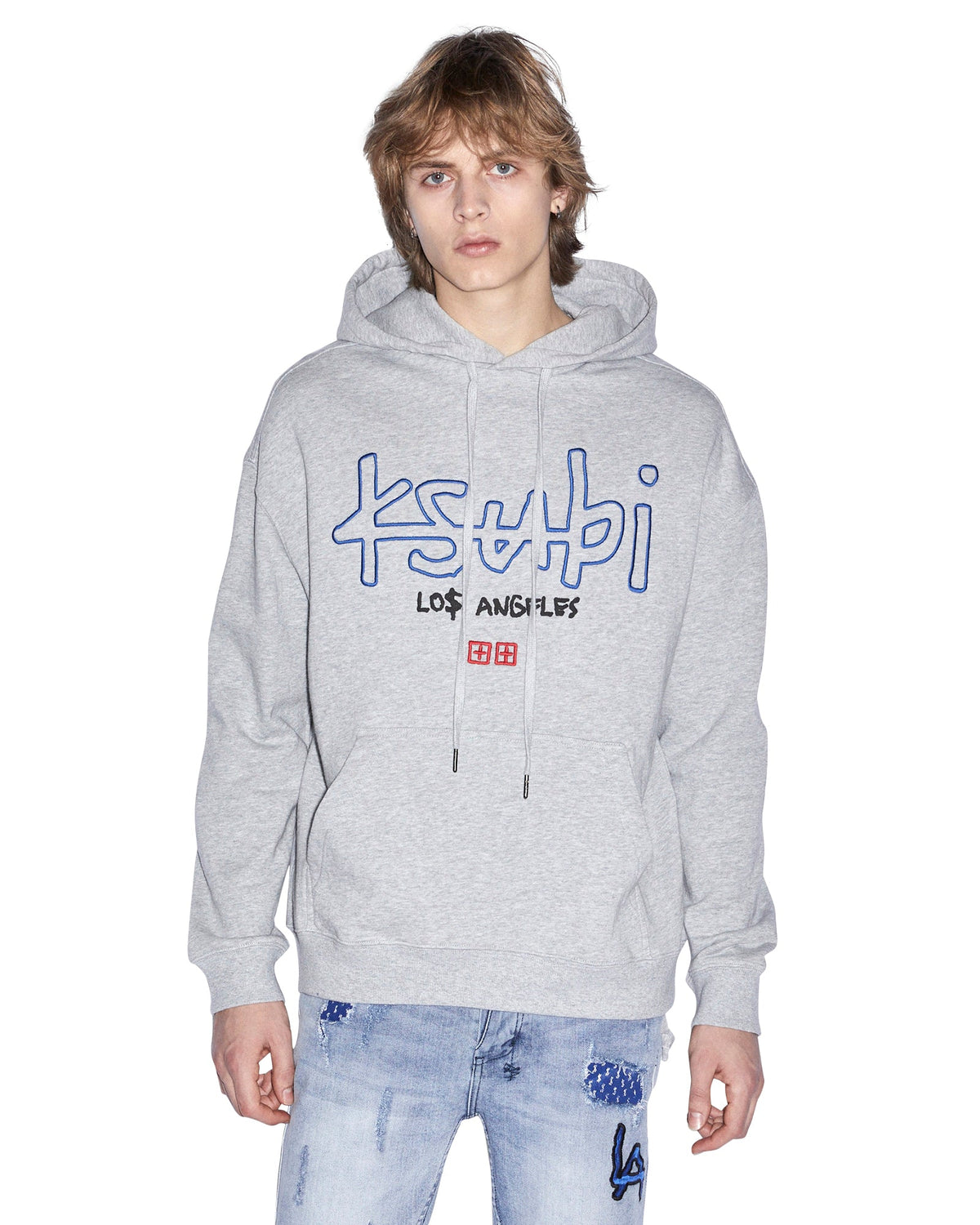 Mens La 4x4 Biggie Hoodie Grey Marle Oversized Fleece - Grey