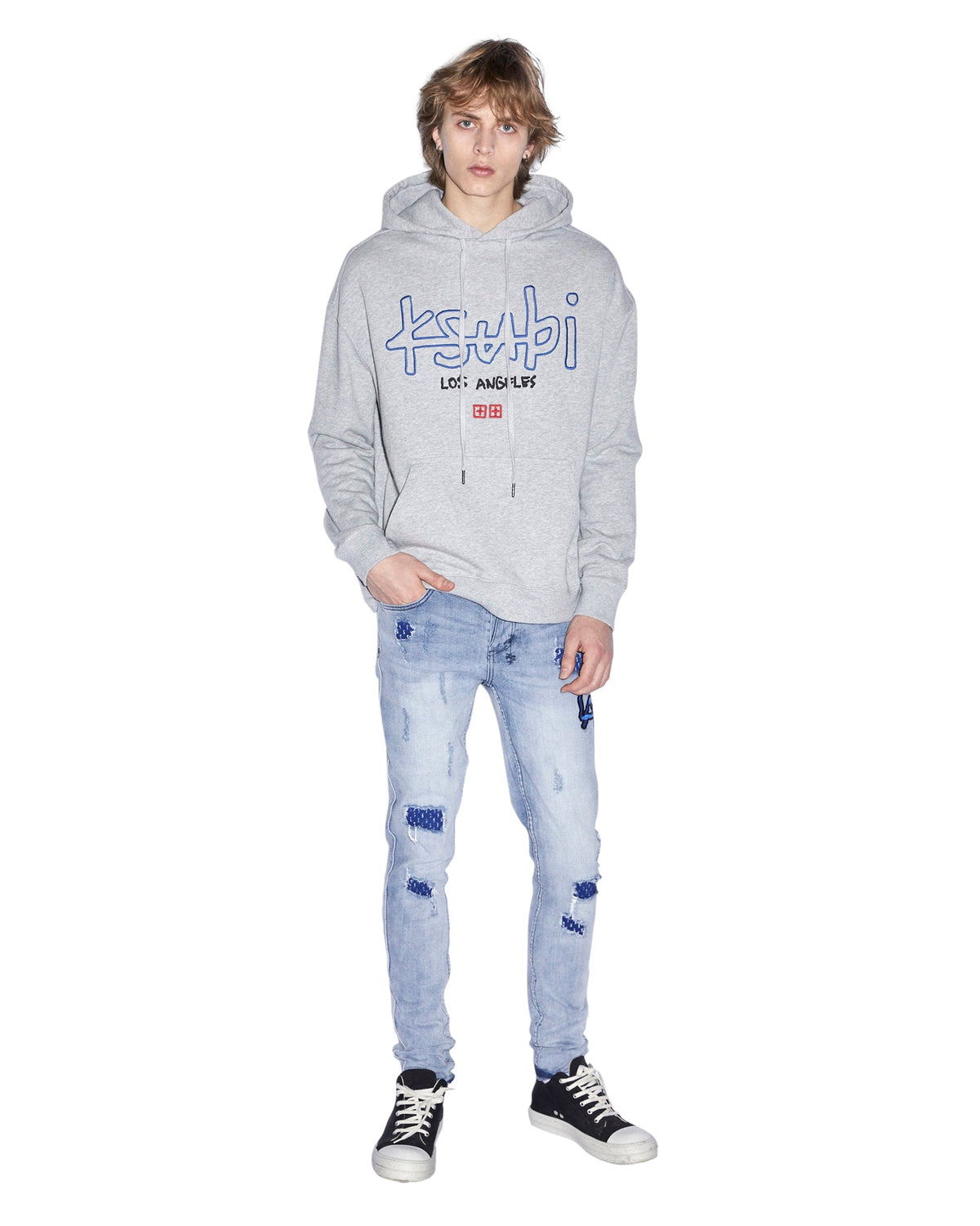 Mens La 4x4 Biggie Hoodie Grey Marle Oversized Fleece - Grey