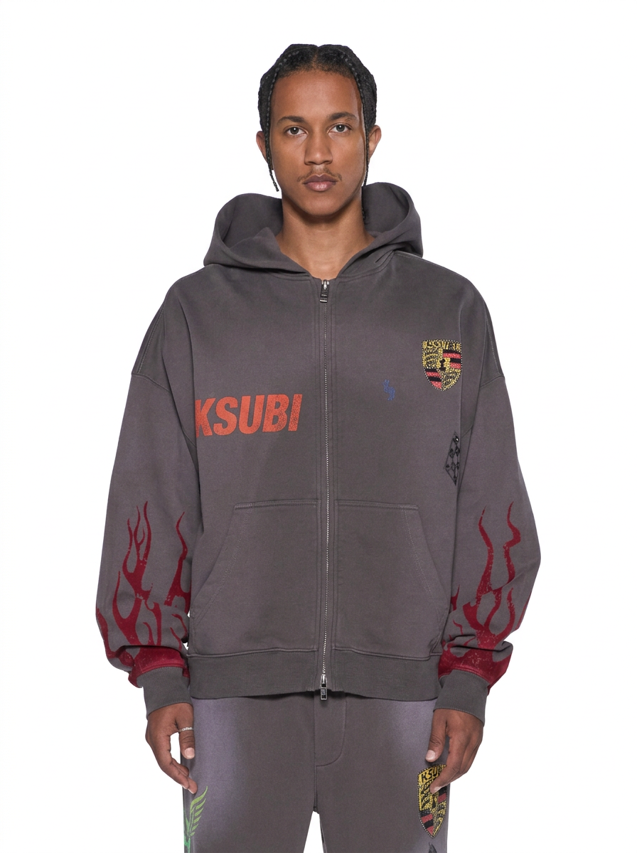 Mens Speedrat Zip Hoodie Ekcess Charcoal Fade Oversized Fleece - Grey