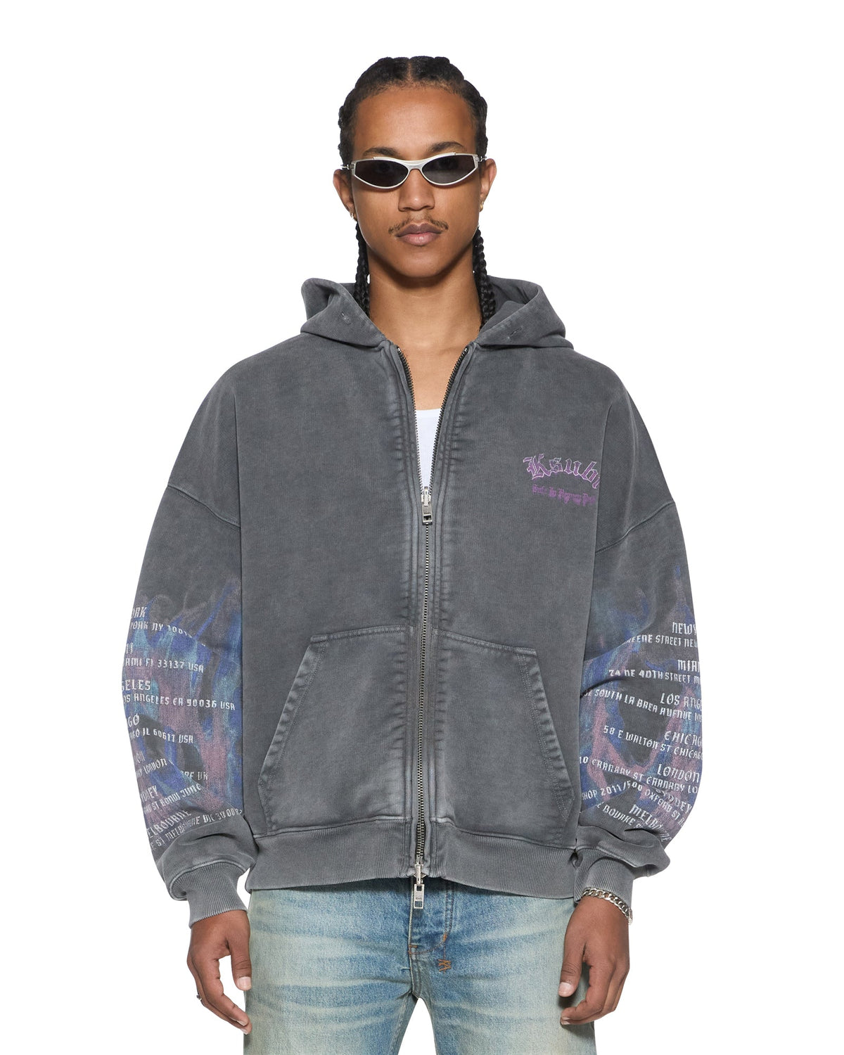 MENS FALLEN EKCESS ZIP HOODIE FADED BLACK FLEECE
