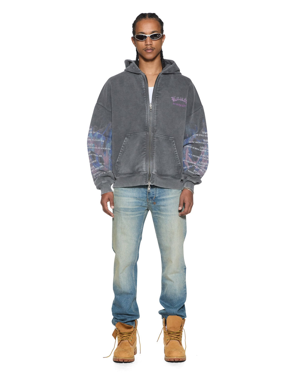 MENS FALLEN EKCESS ZIP HOODIE FADED BLACK FLEECE